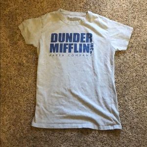 blue and gray dunder mifflin t-shirt